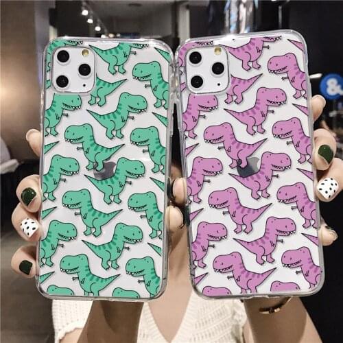 Cute Dinosaur Baby Fashion For iPhone XR XS Max 11 12Pro Max 6 6S 7 7Plus 8 8Plus X Soft TPU Transparent Phone Case Fundas Cover