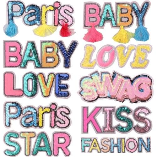 Lightning Offers Colorful Alphabet Sticker Letter Sequin Logo Patches For Clothes Embroidered Badge Iron On Sewing Accessories