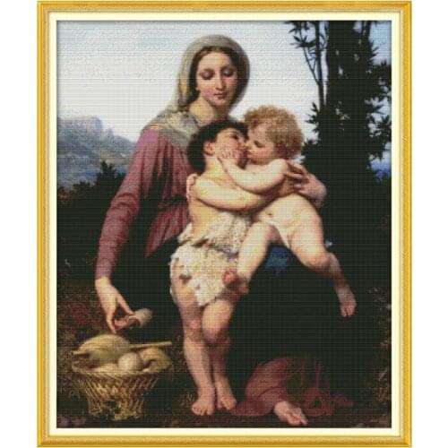 11CT 14CT Clear Stitch Cross Stitch Kit Virgin and Child Savior Jesus and Cute Little Angel Character Fabric Cloth Painting