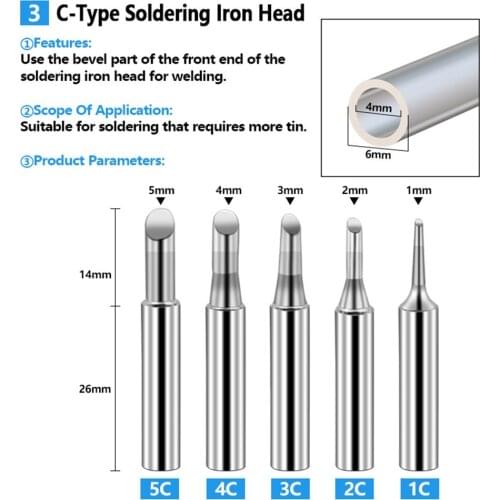 Lead-Free Solder Iron Tip Soldering Iron Tip Soldering Station 17Pcs 4.1mm/0.16inch 900M-T