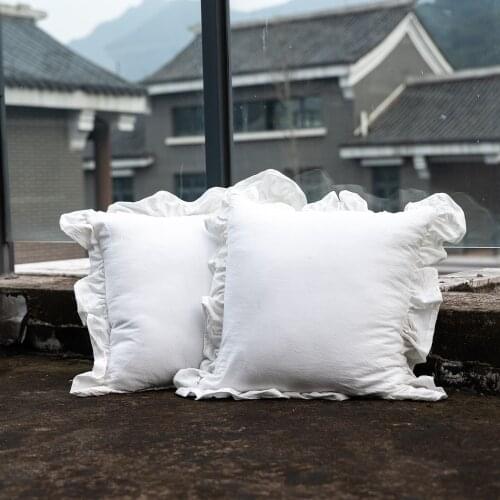 2PCS French Flounce Cotton Throw Pillowsham,Soft Comfortable Solid Color Sofa Ruffled Cushion Cover,Couch Decoration Pillowcase