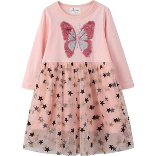 Autumn Girls Dress Butterfly Sequins Kids Long Sleeve Dresses Baby Girls Princess Dress Party Clothes Birthday Dresses
