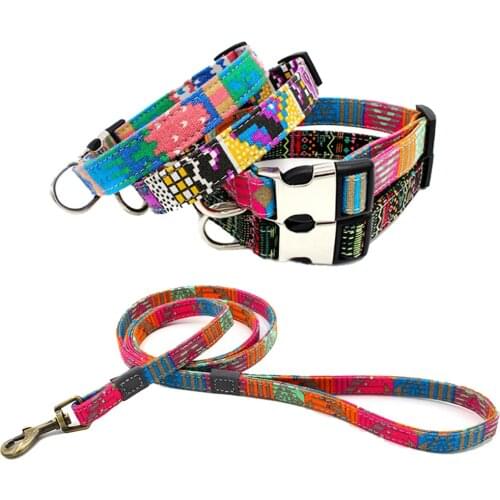 Bohemian Printing Pet Dog Collars and Leash Fashion Durable Dogs Collar Leashes High Quality Exquisite Boho Pets Supplies
