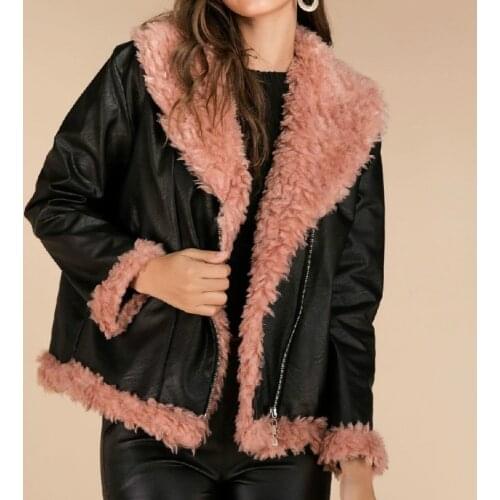 Faux Fur Coat Warm Women Jacket Winter Casual Fashion Long Sleeve PU Leather Jackets Oversize 2021 Outwear Women Overcoat Tops