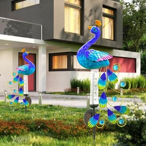 Peacock Lamp with Rain Gauge Courtyards Vintage Mental Solar Powered Peacock Outdoor Greensward Lighting Accessories