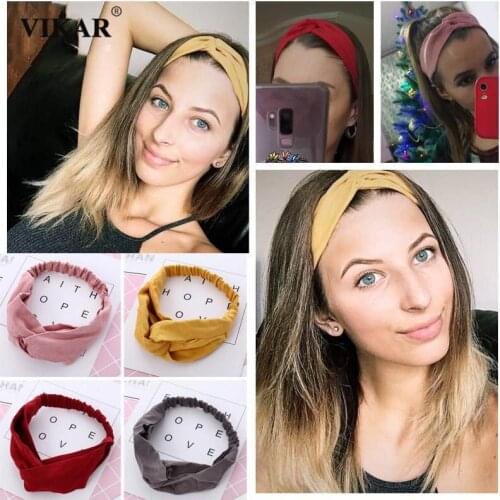 VIKAR Women Elegant Suede Headband Turban Headwear Girls Vintage Cross Knot Elastic Hair Bands Solid Hiarband Hair Accessories
