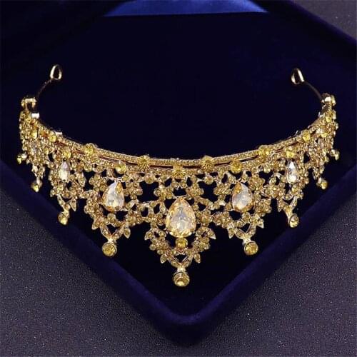 Vintage Crystal Princess Tiaras Wedding Crown Headband for Queen Bridal Headdress Party Birthday Hair Jewelry Ornaments
