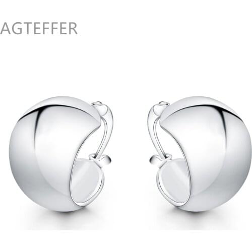 AGTEFFER 925 Sterling Silver Smooth Egg Shape Earrings For Women Jewelry Cute Romantic Jewelry Wedding Party Gift