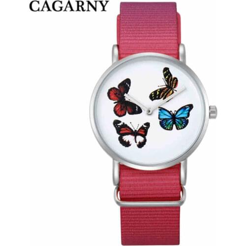 CAGARNY Fashion Women Watches Ladies Butterfly Nylon Strap Bracelet Quartz Watch Hot Sale Girls Gift Brand Wristwatch DW 0794