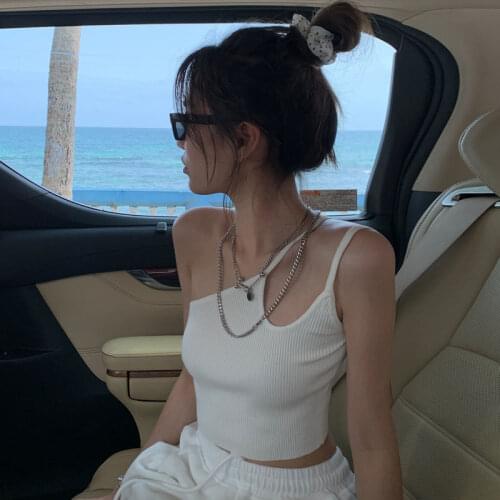 Women Tanks Tops Summer 2021 Diagonal Knitted Camisole Womens White Sleeveless Top Camis Crop Top For Women