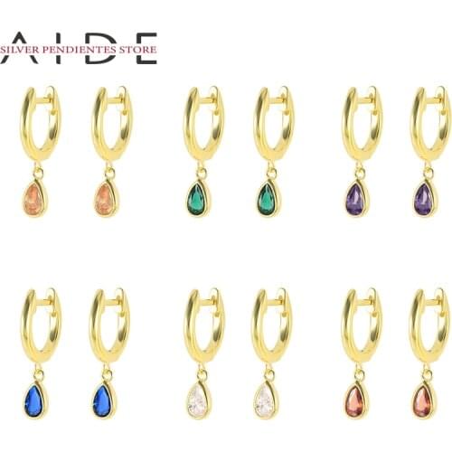 AIDE 925 Sterling Silver Hoop Earrings For Women Cute Water Drop Pendants Charms Jewelry Green Zircon Earrings Korean Brincos