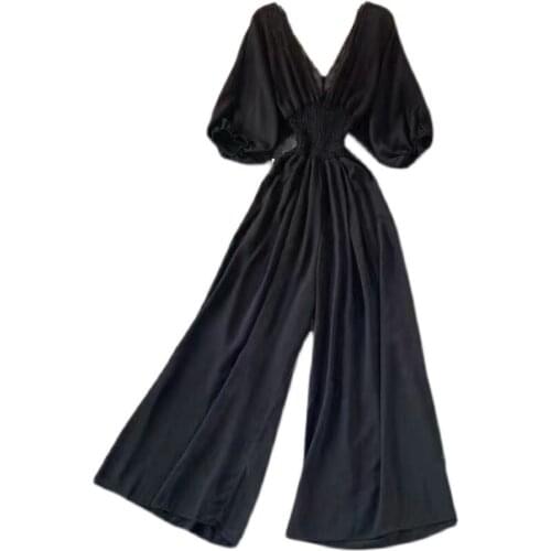 Plus Size Womens Summer Jumpsuit Female 2021 New Slim Casual Korean Fashion Western Style V-Neck Pure Color Jumpsuit Tide