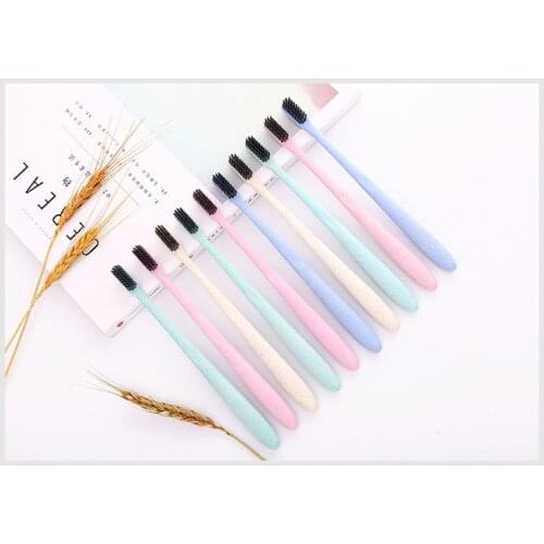10 pieces of wheat straw environmental protection bamboo charcoal toothbrush adult toothbrush travel portable toothbrush soft br