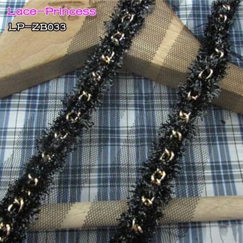 2 yards 1.6CM black fabric gold chain drill clothing accessories collar flower DIY handmade beading Braid lace trim fabric ZB033