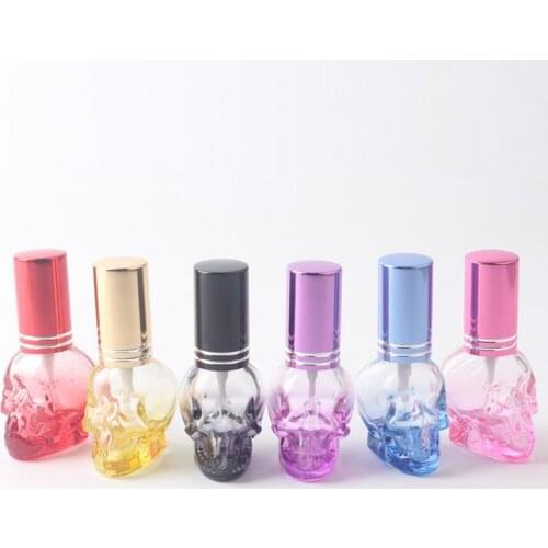 200Pcs 8ML Skull Shaped Glass Perfume Bottle Multicolor Available Beautiful Empty Spray Cosmetic Bottle new