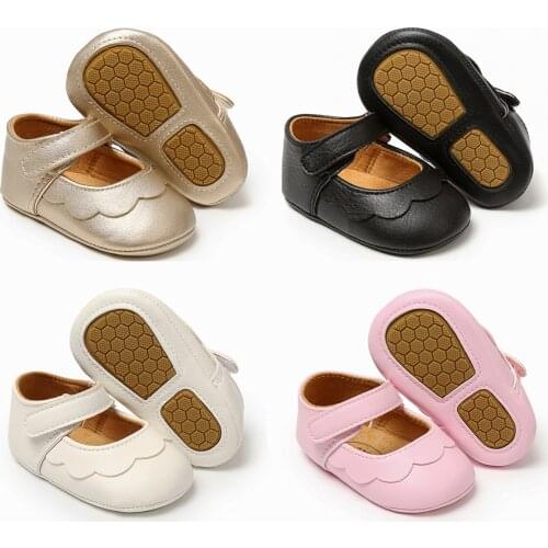 2021 Baby Shoes Infant Newborn Baby Girl Kids Princess PU Non-Slip Lace Flower Baby Shoes Solid First Walkers