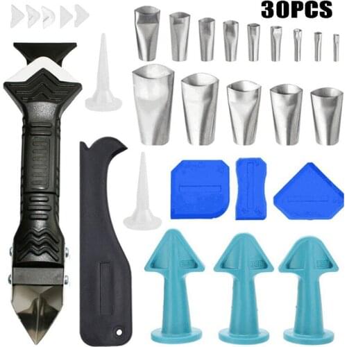 30Pcs 3 In 1 Caulking Finisher Tool Kit Grout Remover Stainless Steel Caulking Nozzle Applicator Remover Tool Silicone Calk