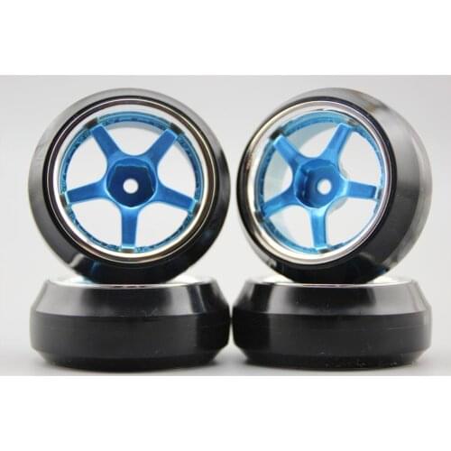 4pcs RC 1/10 Hard Drift Tire Tyre Wheel Rim W5S1CB 4mm Offset(Chrome+Painting Blue) Fits For 1:10 Drift Car