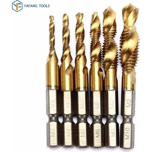 6pcs/set M3-M10 Metric Screw Tap Drill Bit HSS TiCN Coated Spiral Thread Tap 1/4mm Hex Shank Hand Power Tools