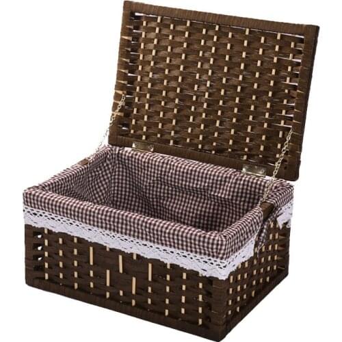Bamboo woven storage basket storage basket desktop storage box dirty clothes storage box rectangular bamboo basket
