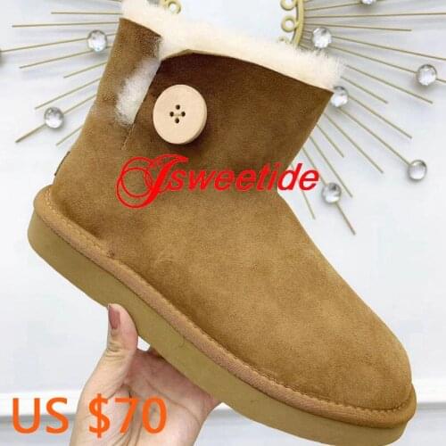 Women Snow Boots Famous Designer Genuine Leather Round Toe Platform Top Brand Female Winter Handmade Wool Ankle Boots