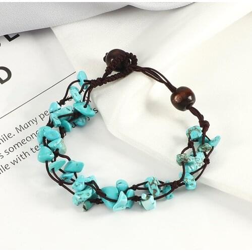 Natural Stone Beads Bracelets Handmade Gravel Strand Bracelet Women Turquoises Reiki Healing Bangles Anklets Jewelry Adjustable