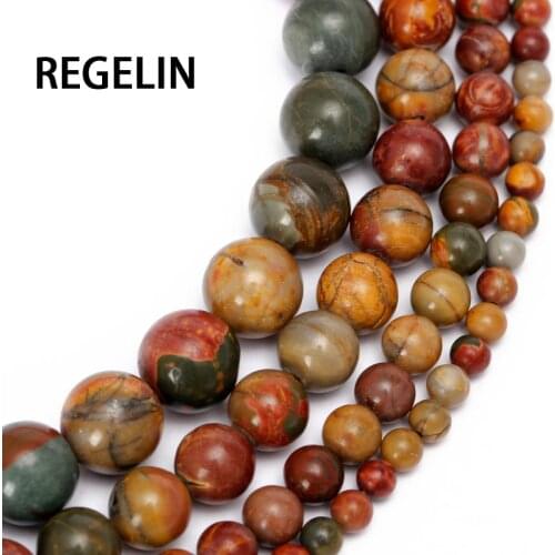 REGELIN Colorful Picasso Jaspe Stone Beads For Jewelry making 4mm 6mm 8mm 10mm 12mm Natural Stone Round Beads Free Shipping