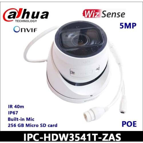 Dahua 5MP ip Camera Lite AI IR Vari-focal 2.7 mm-13.5 mm Network IP Camera IPC-HDW3541T-ZAS Built-in MIC IR 40m IP67 Protection