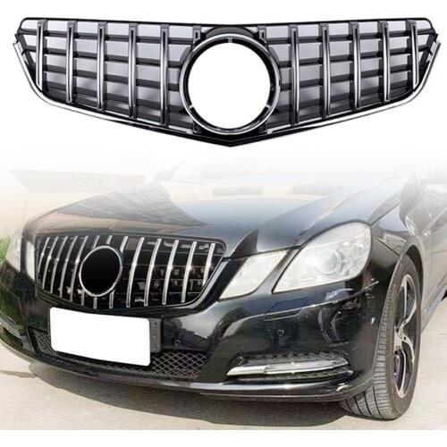GT Style Front Grille Silver Upper Grill For Mercedes Benz E-Class W207 C207 E200 E250 E350 E550 2010 2011 2012 2013 w/ Emblem