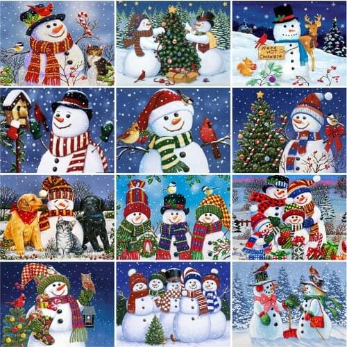 HUACAN Full Square Round Diamond Painting Snowman Rhinestone Kit Diamond Embroidery Cartoon Mosaic Winter Christmas Gift