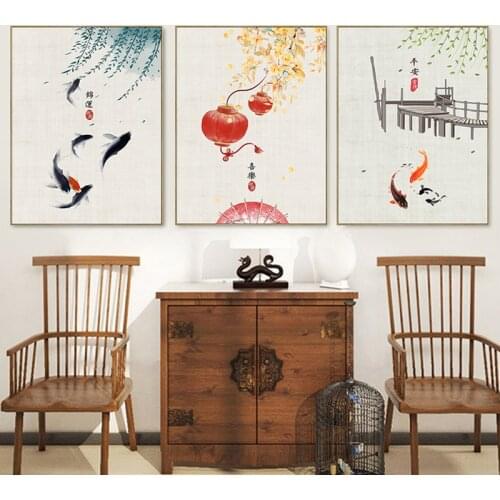 Chinese Watercolor Buddha Hand Zen Lotus Fish Posters Prints Oriental Living Room Wall Art Pictures Home Decor Canvas Paintings