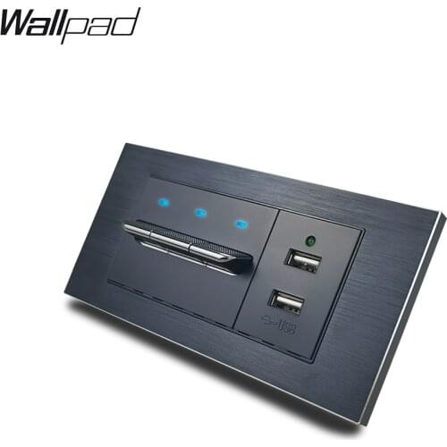 153*75mm 3 Gang Toggle Switch with USB Wallpad L3 Black Aluminum Frame Push Button Switch with LED Indicator USB Charging Ports