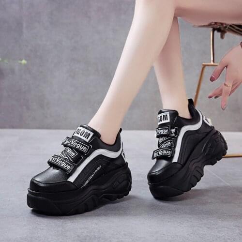 Thick Bottom Chunky Sneakers Women White Black Patchwork High Platform Shoes Woman Casual Autumn Winter Wedges Footwear