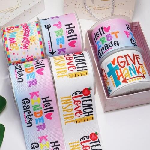 DIY Handmade Materials Printed Grosgrain Back To School Ribbon 50 Yard Per Size 53998