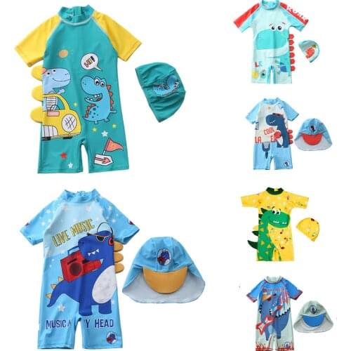 Summer Baby Boy One Piece Swimsuit Cap Cartoon Kids Bathing Suits Sport Beach Toddler Swimwear Dinosaur Children Swimming Pool