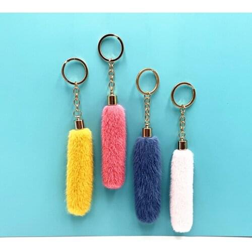 Cute Long Pom Pom Keychain Women Faux Mink Fur Key Chain Bag Charms Pendant Tassel Fluffy Car Key Ring Accessories Wholesale