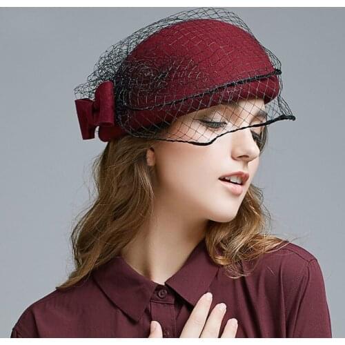 British Fashion Women Berets Wool Hat Bowknot Net Yarn Korean Autumn Winter Retro Ladies Hats Vintage Elegant Beret Cap H6753