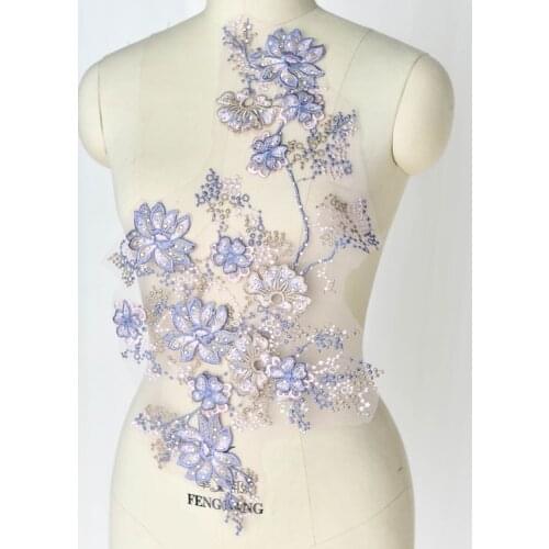 Fashion 3D handmade pink/BLUE Flower beaded Embroidery patch Applique for T-shirt dress DIY JAENS