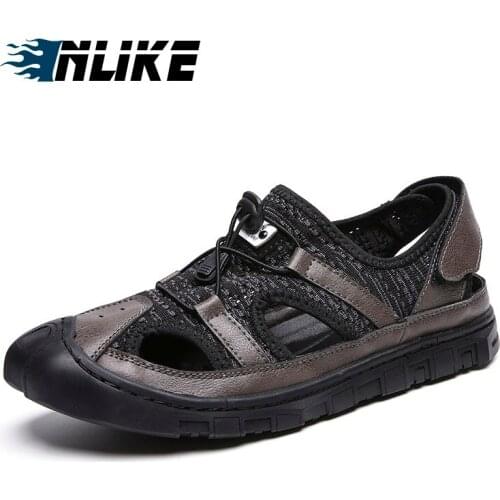 Genuine Leather Mens Sandals Leather Men Summer Shoes 2019 Flat Beach Sandals