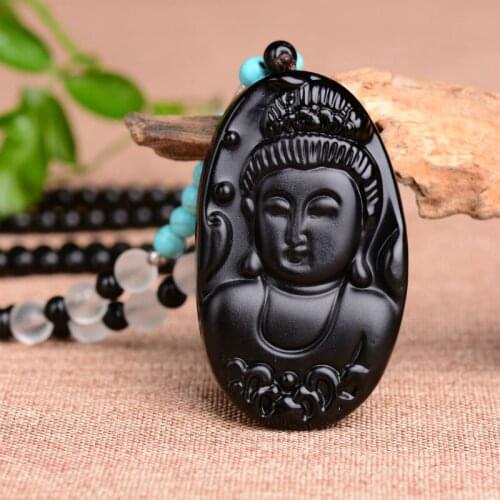 Obsidian prosperous guanyin sweater chain necklace Lucky safeness Amulet sweater chain necklace