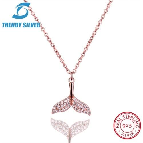 925 sterling silver necklace chain for women woman rose gold plated pendant jewelry pave CZ