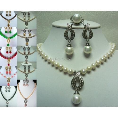 Xiuli 00296 11color-white/pink/black pearl/green/red jade/tiger eye necklace pendant earring can choose