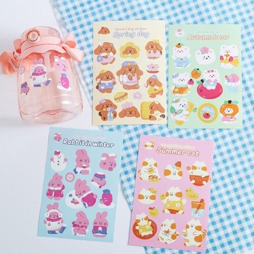 Kawaii Bear Rabbit Dog Cat Stickers Scrapbooking Decoration Diary Journal Stick Label Cute Stationery Album Sticker