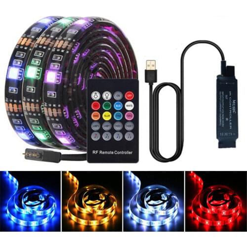 USB LED Strip Lights DC 5V RGB Flexible TV Background Lighting 20 Keys RF Controller Lamp 1M 2M 3M Home Decoration Light