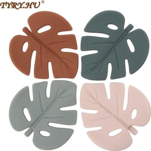 TYRY.HU 2/5/10pcs Silicone Leaf Teether Beads Baby Teethers Leaves Silicone Chewable Pacifier Chain DIY Accessories BPA Free