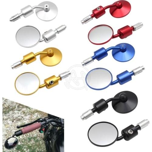 Universal 7/8" CNC Motorcycle Bar End Mirrors Round Handlebar Rearview Side Round Motorbike Side Mirror For Honda Kawasaki