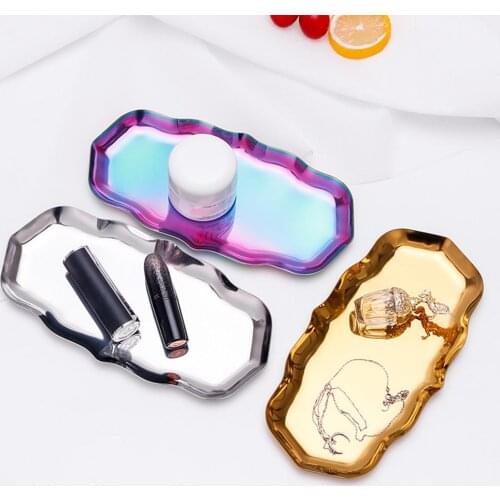 Stainless Steel Wavy Make up Storage Rack Display Tray Cake Plate Desktop Jewelry Organizer