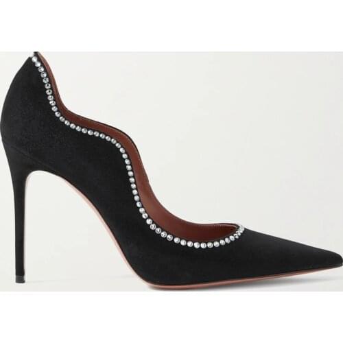 Womens Shoes Romy Crystal-embellished Suede Pumps Crystals 105mm Slim Stiletto Heels Black