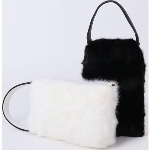 Winter Women Real Mink Fur Hand Bag Ladies Elegant Tote Bag