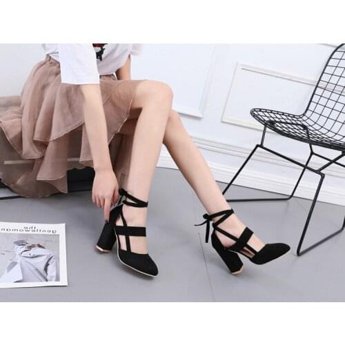 2021 Summer High Heels Women Pumps Ankle Cross Strap Gladiator Sandals Shoes Woman Ladies Square Heels Dress Party Shoes